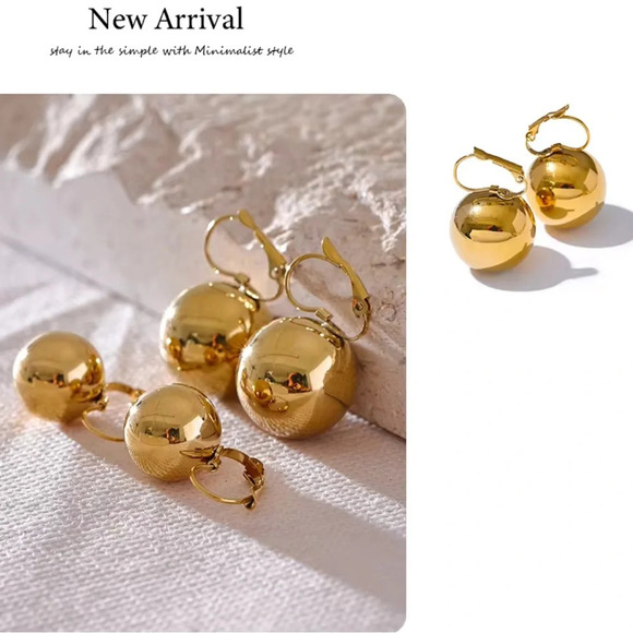 Vintage Retro Gold Ball 18K Gold Stainless Steel Waterproof Large Earrinngs - Picture 12 of 17